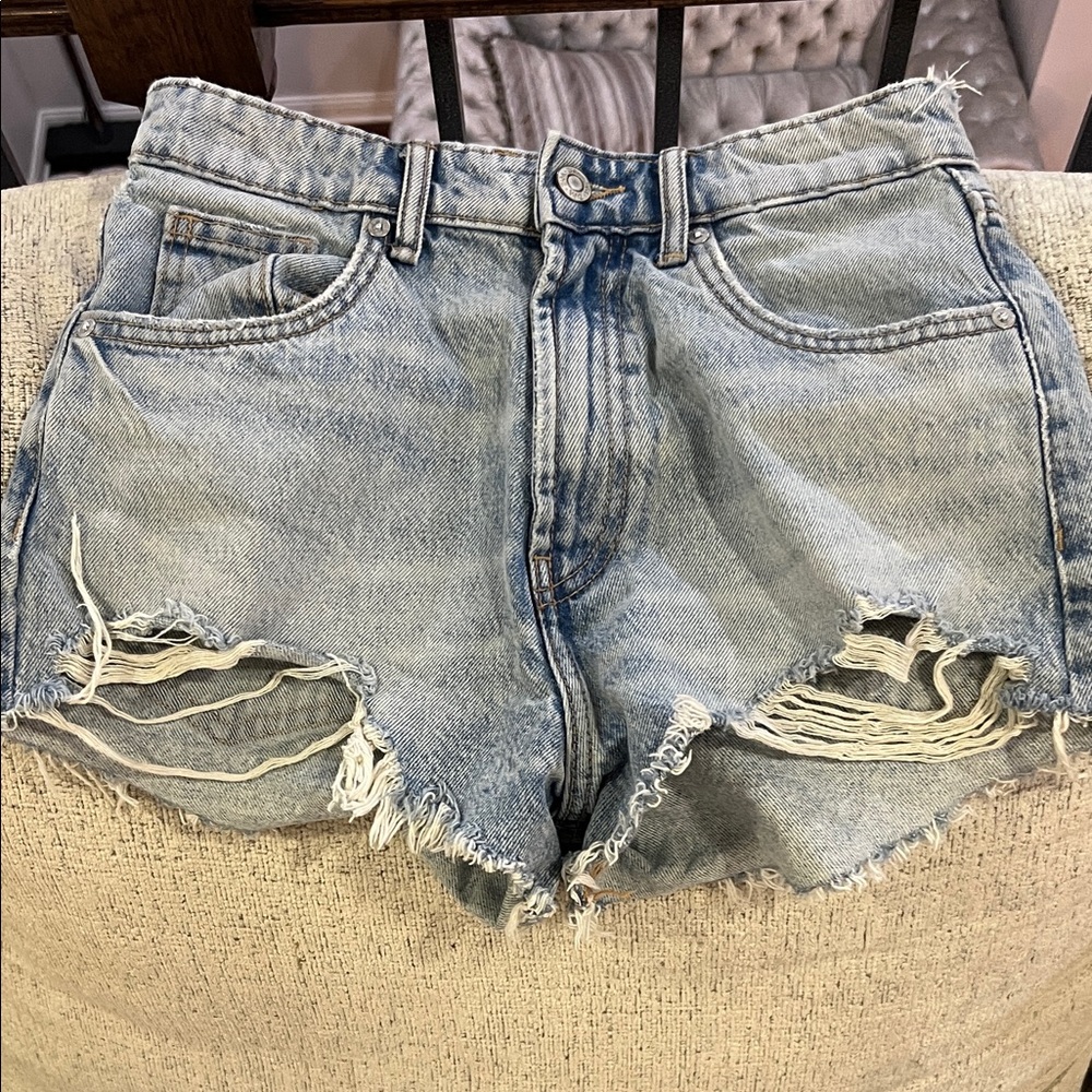 Zara Light Blue Distressed Jean Shorts